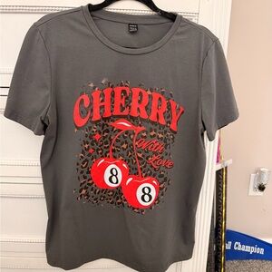 Gray Cherry Graphic T-Shirt